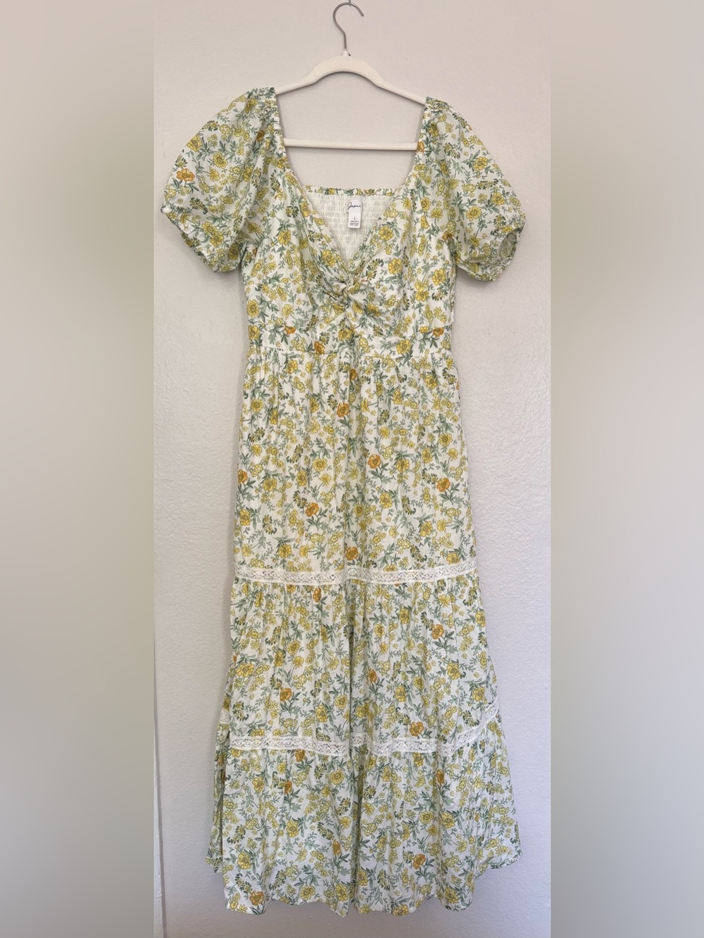 Japna yellow and green floral tiered maxi dress